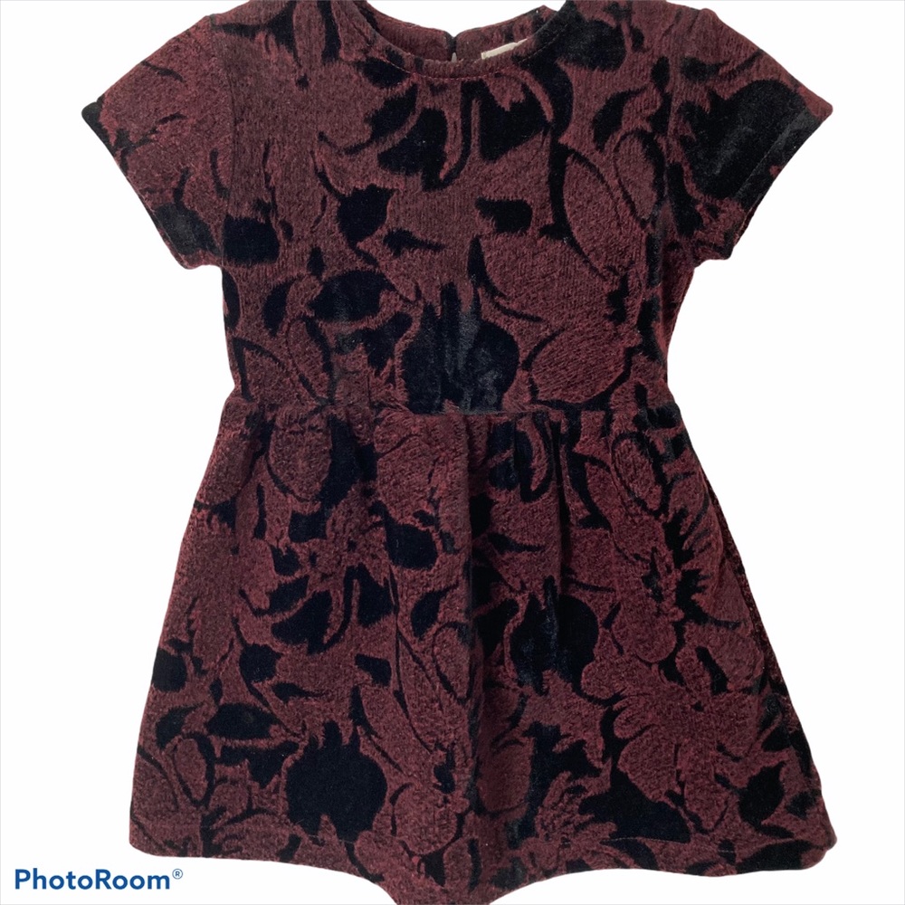 Zara Floral Holiday Burgundy & Black Dress Size 4